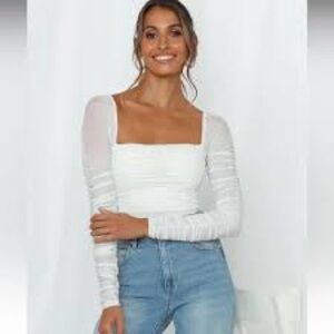 Hello Molly Devil Eye Bodysuit White NWT  stretchy mesh  padded cups size 6